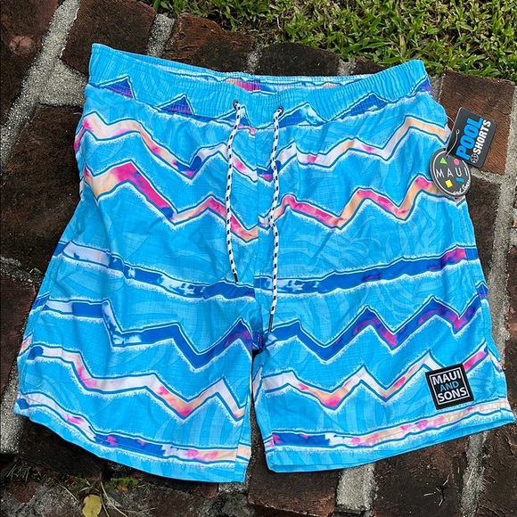 Maui and Sons Other - Maui and Sons NWT Blue and Pink Zigzag pool Shorts size Large